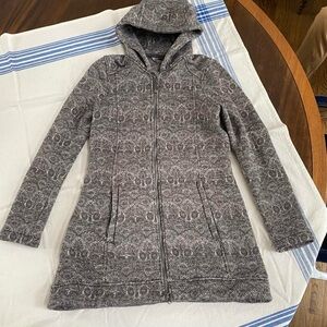 Athleta Boho Whimsy Grey Patterened Zip Up Hooded Jacket Sz M